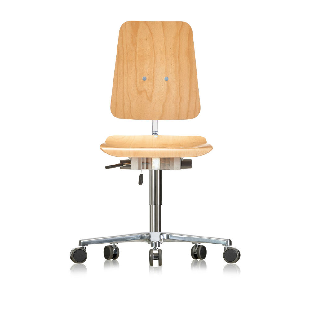 houten werkstoel op wielen